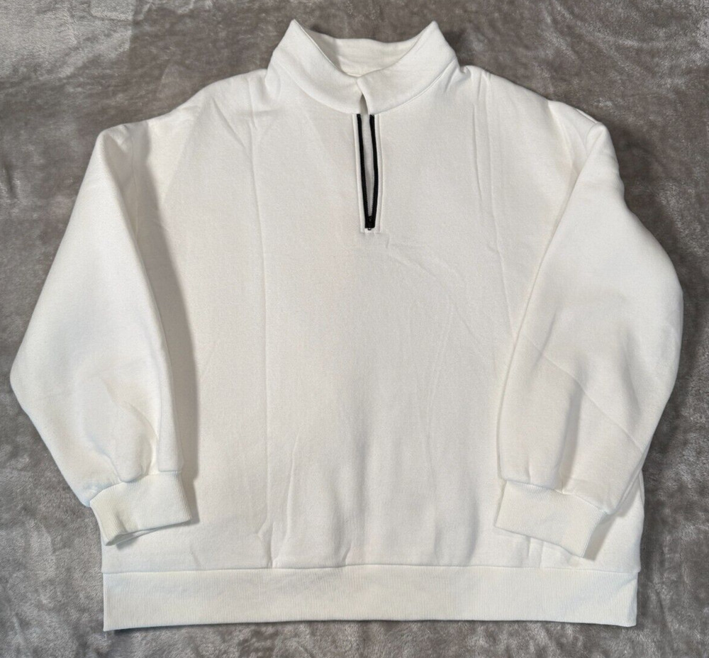 White Mock Neck Oversized Sweatshirt Womens Size L Casual Athleisure